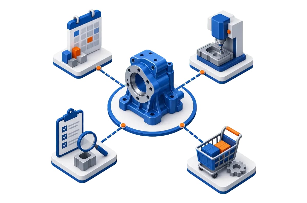 CAD data connected to production planning, manufacturing, quality assurance and purchasing