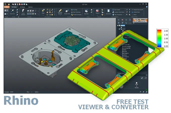 3D-Tool: open and convert Rhino 3DM files to STEP, IGES, or STL - measure and analyze Rhinoceros models