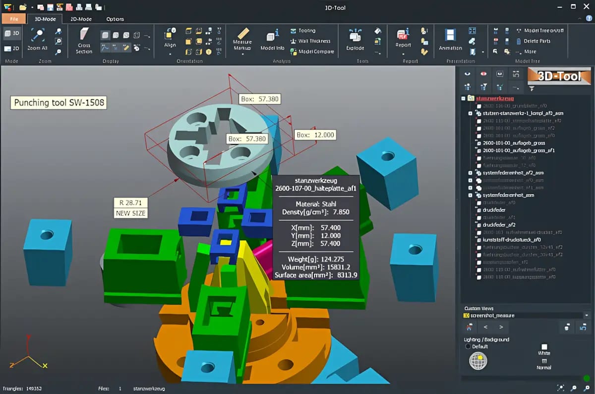 Screenshot of the intuitive measuring tools of the 3D-Tool CAD Viewer - Dynamic 3D dimensions and 3D annotations directly on the model