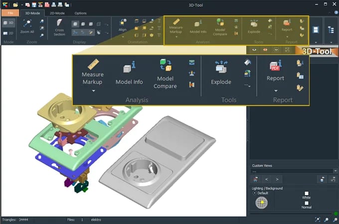 Zoom into the 3D-Tool ribbon menu with the most important functions for 3D visualization and analysis.