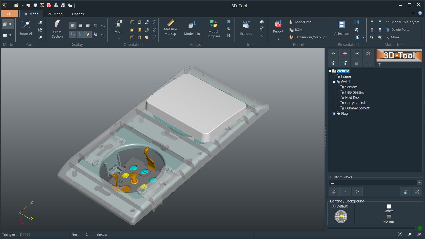 The interface of the 3D viewer is available in English, German, Freanch and Korean language and supports multiple modern color styles