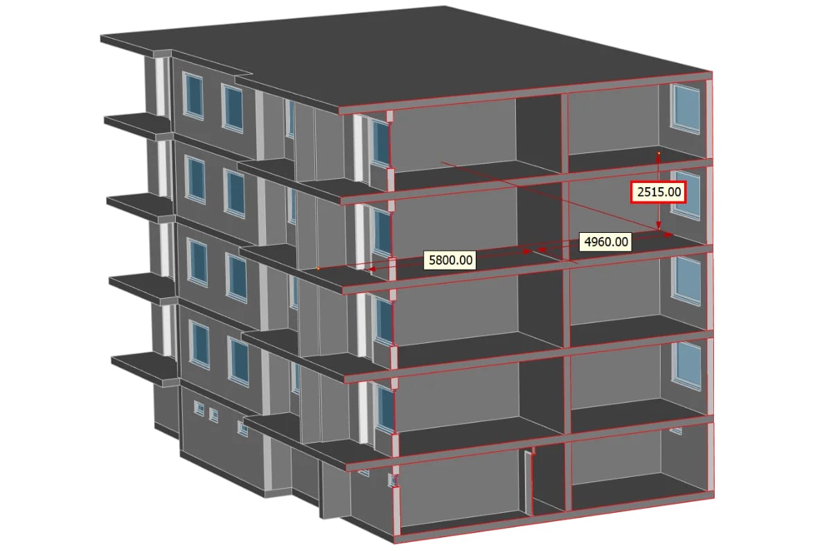 Cross section through a building model with technical systems