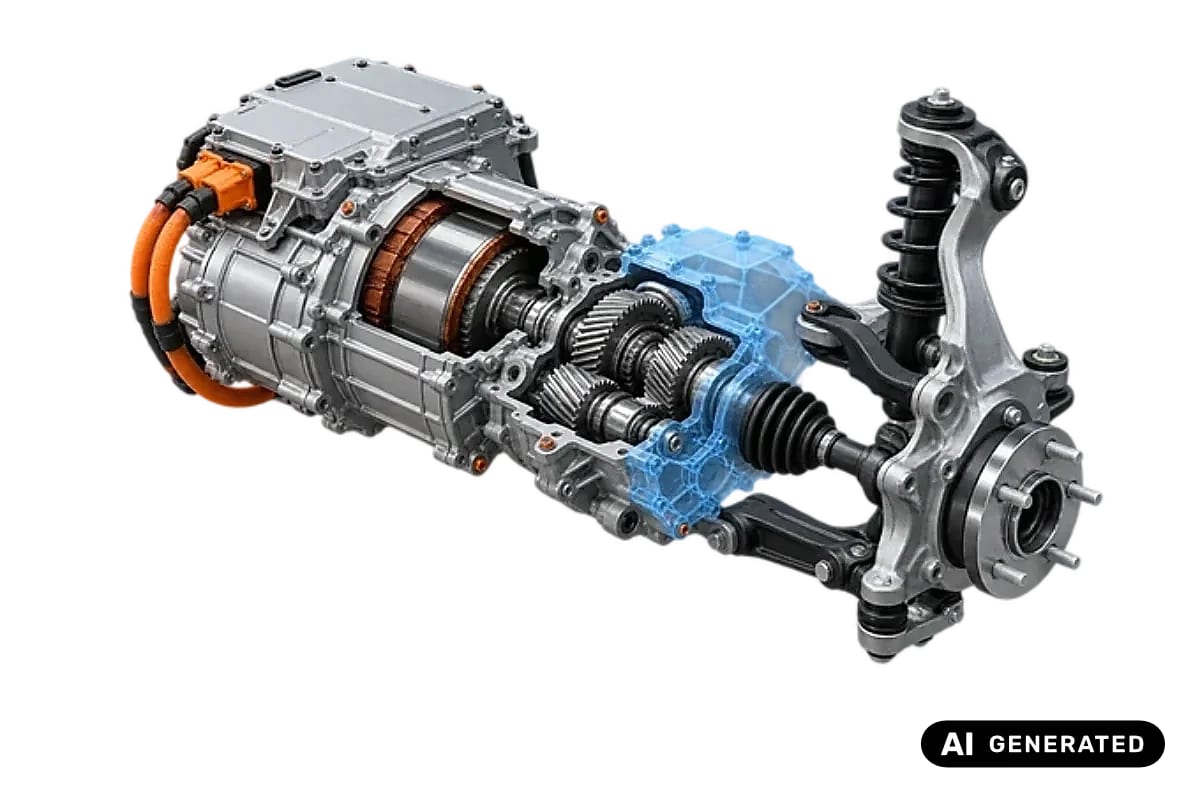 Electric drive module and suspension assembly with a translucent revision overlay