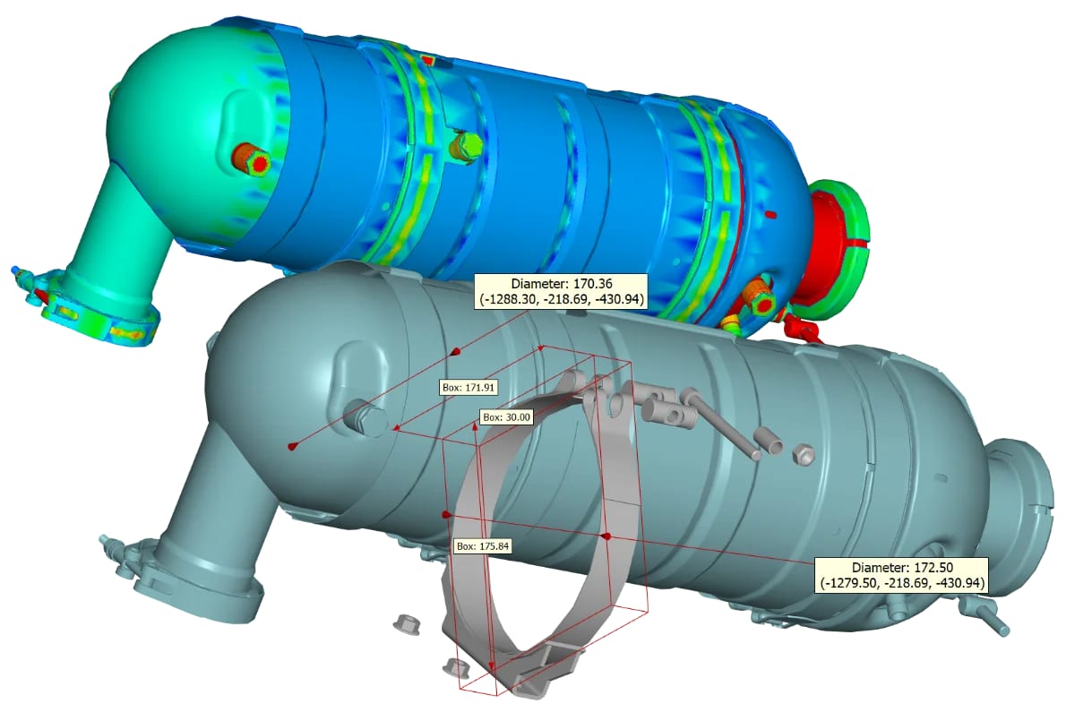 CAD model with measurements and geometry analysis for engineering checks
