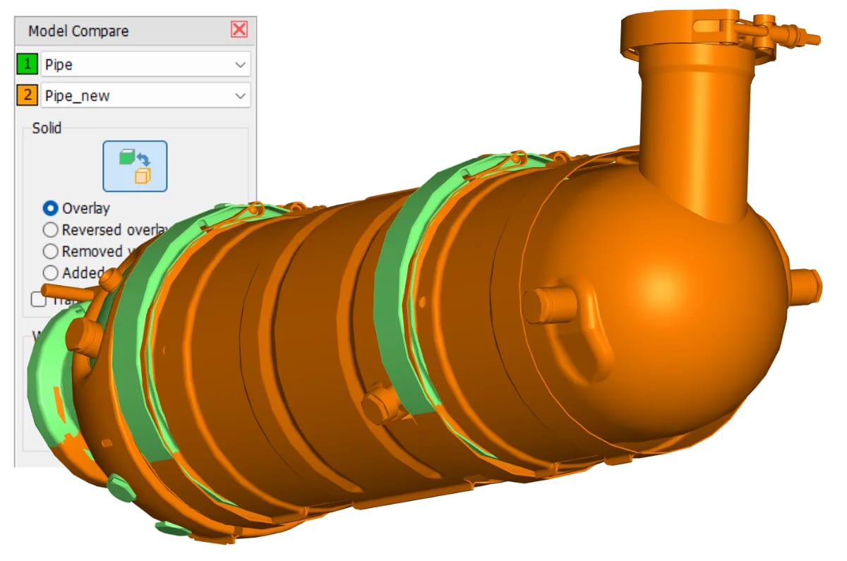 Color-coded comparison of two engineering model revisions