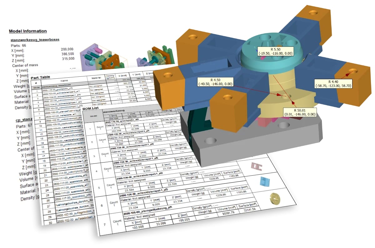 Technical report with views and dimensions of a device assembly