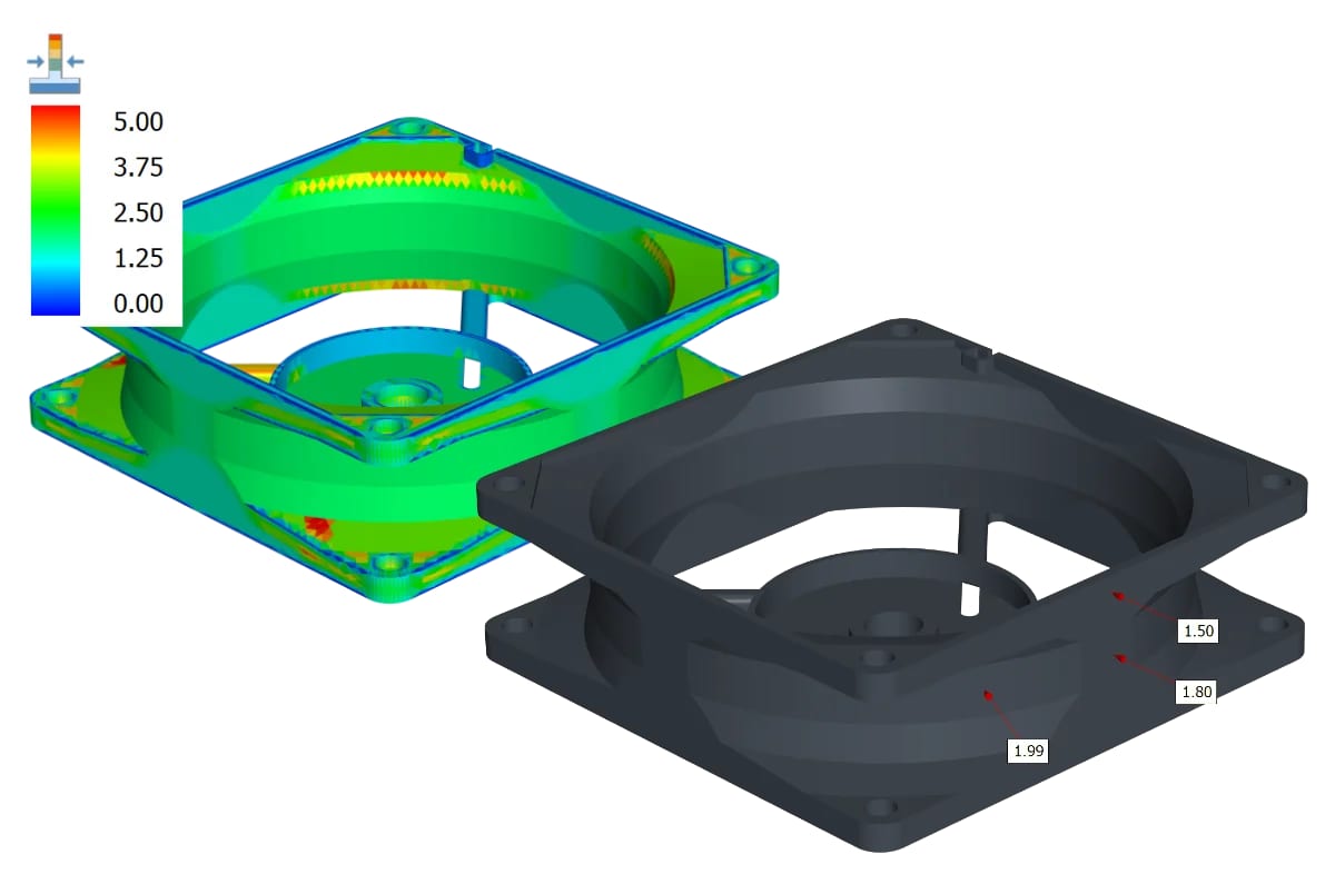 Wall thickness check on a model prepared for 3D printing
