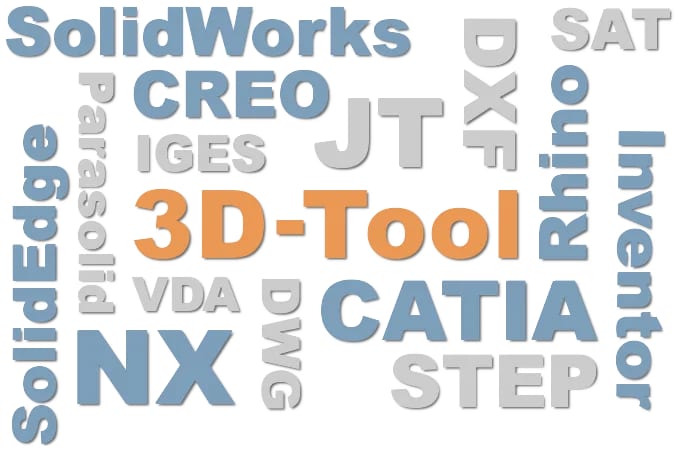 Poster showing the most important 3D CAD formats supported by 3D-Tool Premium.
