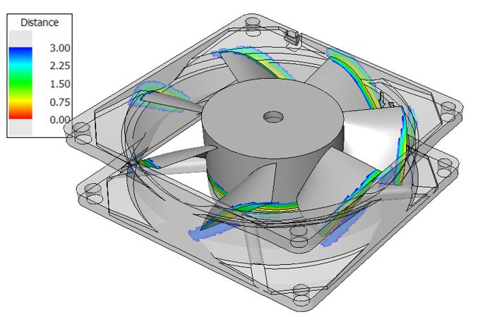 The 3D-Tool collsion analysis detects part overlaps and insufficient distances.