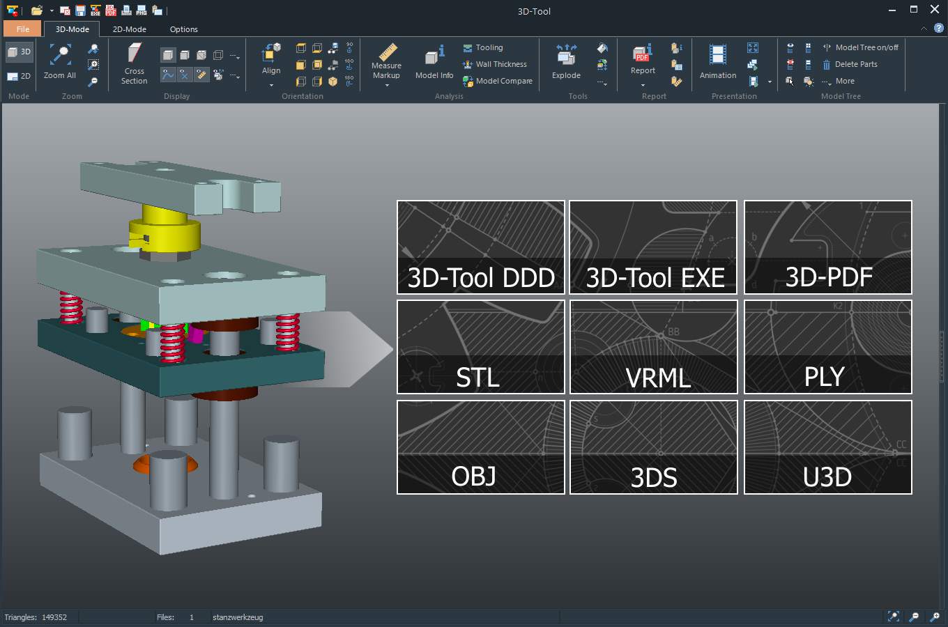 Create 3D-PDF, STL, VRML, PLY, OBJ, 3DS and U3D - files