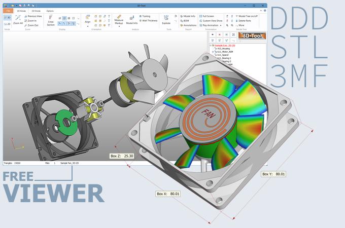 The 3D-Tool Free Viewer is a freeware CAD viewer for DDD files, STL files and 3MF files.