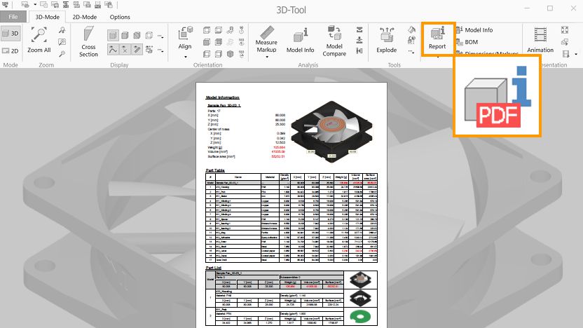 Search and filter functions in the 3D-Tool model tree