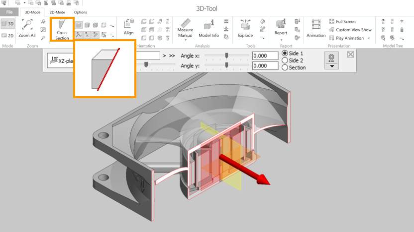 Dynamic cross-sections with the 3D-Tool CAD Viewer and Converter