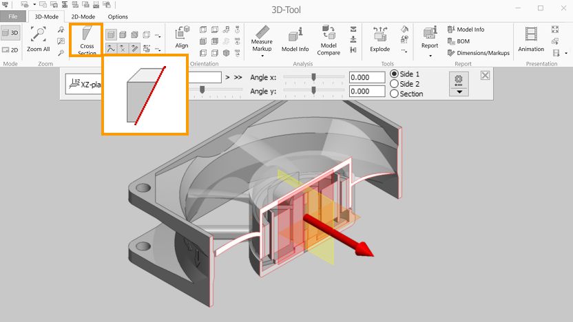 Dynamic cross-sections with the 3D-Tool CAD Viewer and Converter