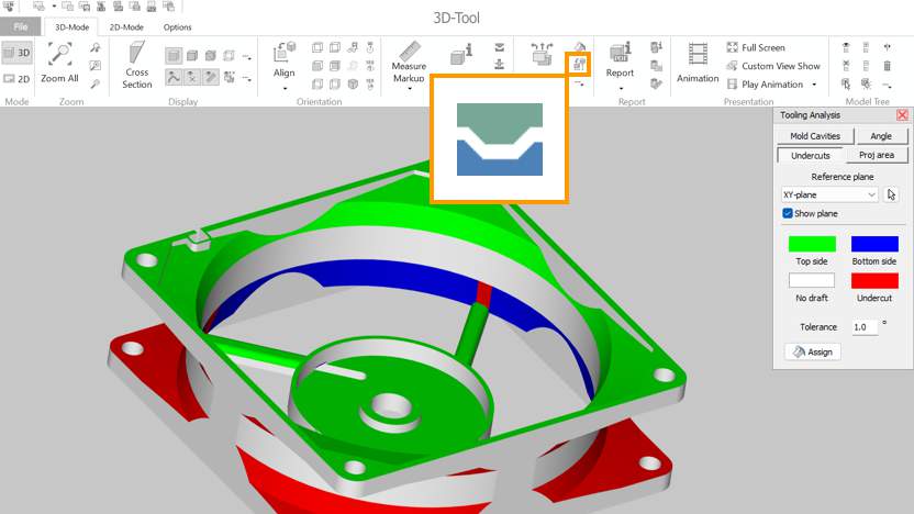 The 3D-Tool Tooling Analysing with undercuts and angle